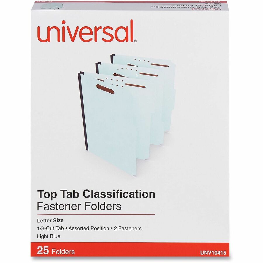 Universal 1/3 Tab Cut Letter Classification Folder - 8 1/2" x 11" - 1" Expansion - 2 Fastener(s) - 2" Fastener Capacity - Top Tab Location - Assorted Tab Position - Light Blue - 25 Box