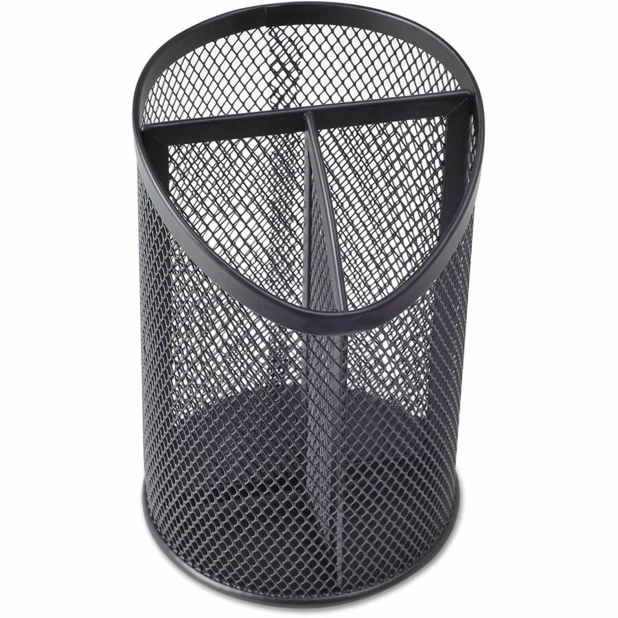 Universal Metal Mesh 3-Compartment Pencil Cup, 4.13" Diameter x 6"h, Black - 3 Compartment(s) - 6" Height - Black - Metal - 1 Each