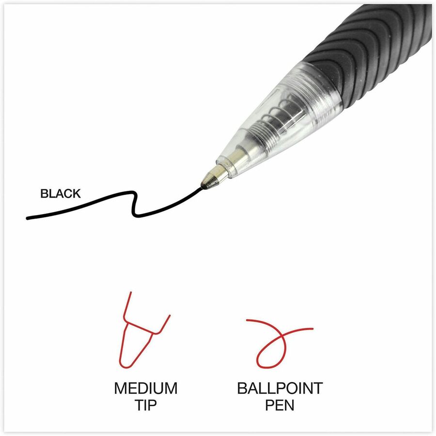 Universal Comfort Grip Ballpoint Pen - 1 mm Medium Conical Pen Point - Retractable - Black Ink - Clear, Black Barrel - 48 / Pack