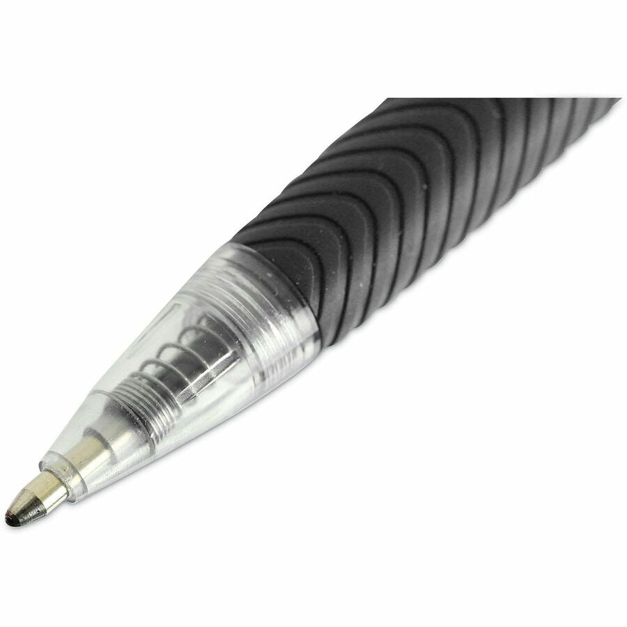 Universal Comfort Grip Ballpoint Pen - 1 mm Medium Conical Pen Point - Retractable - Black Ink - Clear, Black Barrel - 48 / Pack