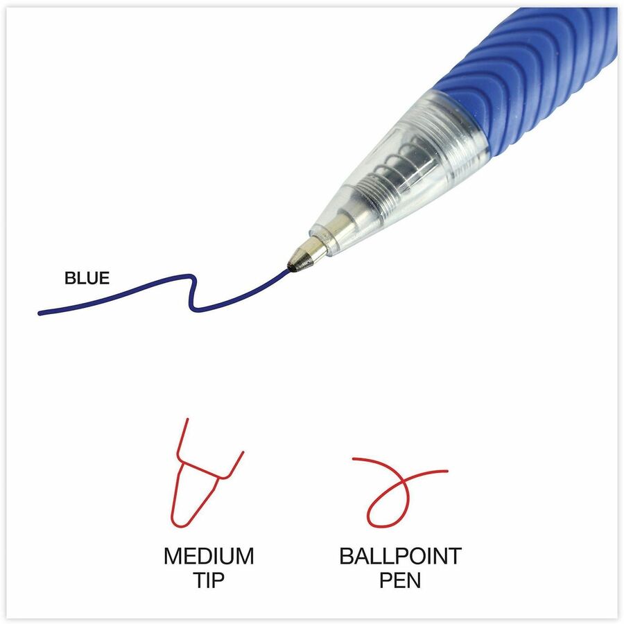 Universal Comfort Grip Ballpoint Pen - 1 mm Medium Conical Pen Point - Retractable - Blue Ink - Clear, Blue Barrel - 1 Dozen