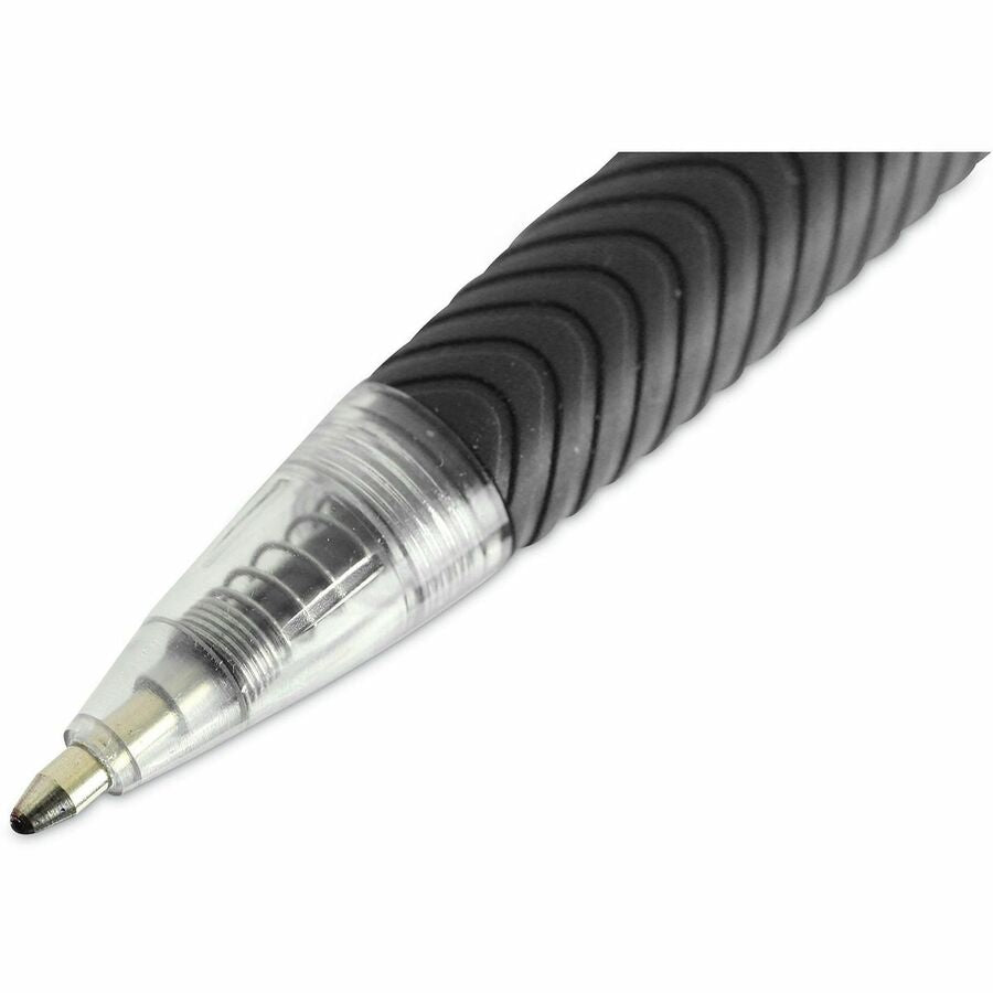 Universal Comfort Grip Ballpoint Pen - 1 mm Medium Conical Pen Point - Retractable - Black Ink - Clear, Black Barrel - 1 Dozen