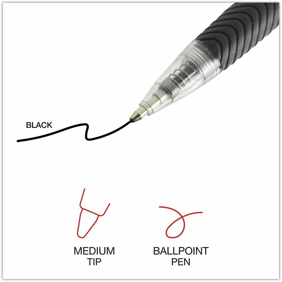 Universal Comfort Grip Ballpoint Pen - 1 mm Medium Conical Pen Point - Retractable - Black Ink - Clear, Black Barrel - 1 Dozen