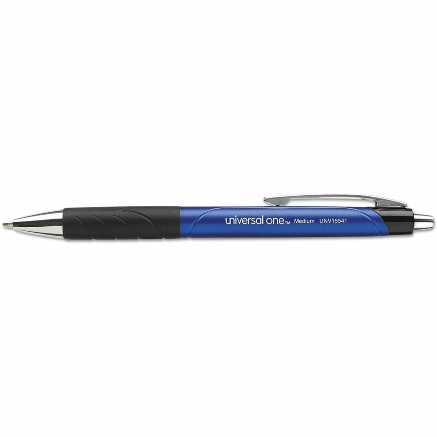 Universal Comfort Grip Ballpoint Pen - 1 mm Medium Conical Pen Point - Retractable - Blue Ink - Blue, Black Barrel - 1 Dozen