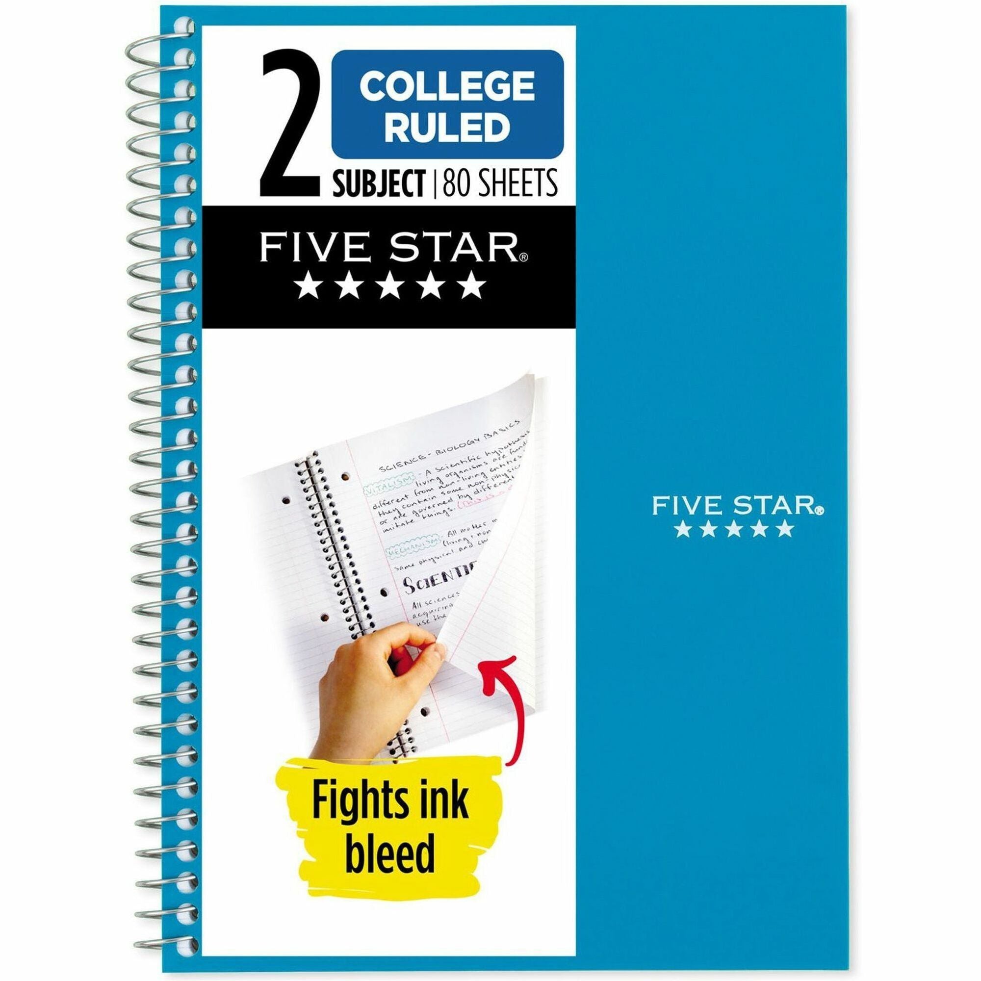 Mead College Ruled Notebook - 2 Subject(s) - 80 Sheets - Wire Bound - Ruled Margin - 6" x 9 1/2" Sheet Size - Assorted Plastic, Poly Cover - Durable, Water Resistant, Reinforced, Tear Resistant, Pocket Divider, Ink Resistant, Flexible Cover, Perforated...