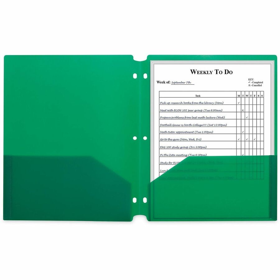 C-Line Letter Pocket Folder - 8 1/2" x 11" - 2 Pocket(s) - Poly, Polypropylene - Green - Heavyweight, Tear Resistant, Long Lasting, Pre-punched - 0% Recycled - 25 / Box