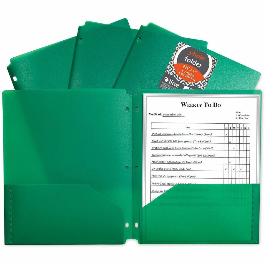 C-Line Letter Pocket Folder - 8 1/2" x 11" - 2 Pocket(s) - Poly, Polypropylene - Green - Heavyweight, Tear Resistant, Long Lasting, Pre-punched - 0% Recycled - 25 / Box