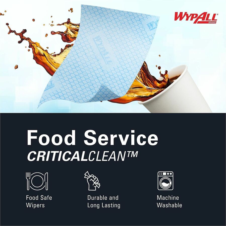 Wypall Critical Clean Foodservice Cloths - Quarter-fold - 12.50" Width x 23.50" Length - Blue - Hydroknit, Cellulose, Polypropylene - 200 Sheets/ - 200 / Box