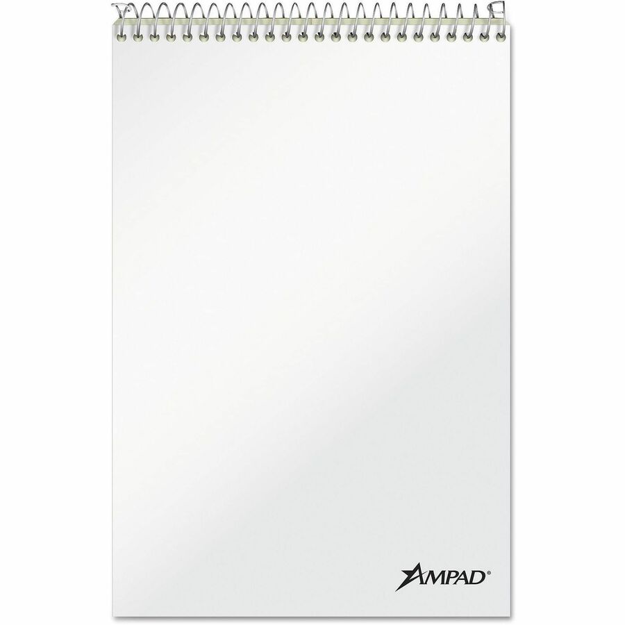 Ampad White Cover Steno Book - 80 Sheets - 160 Pages - Spiral Bound - Gregg Ruled Margin - 20 lb Basis Weight - 6" x 9" Sheet Size - Green Tint Paper - White Chipboard Cover - Portable, Spiral Bound, Sturdy Cover - 6 / Pack