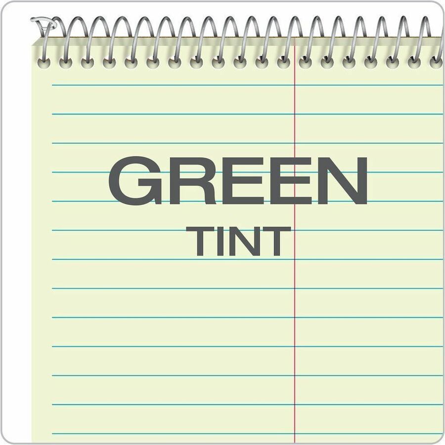 Ampad White Cover Steno Book - 80 Sheets - 160 Pages - Spiral Bound - Gregg Ruled Margin - 20 lb Basis Weight - 6" x 9" Sheet Size - Green Tint Paper - White Chipboard Cover - Portable, Spiral Bound, Sturdy Cover - 6 / Pack