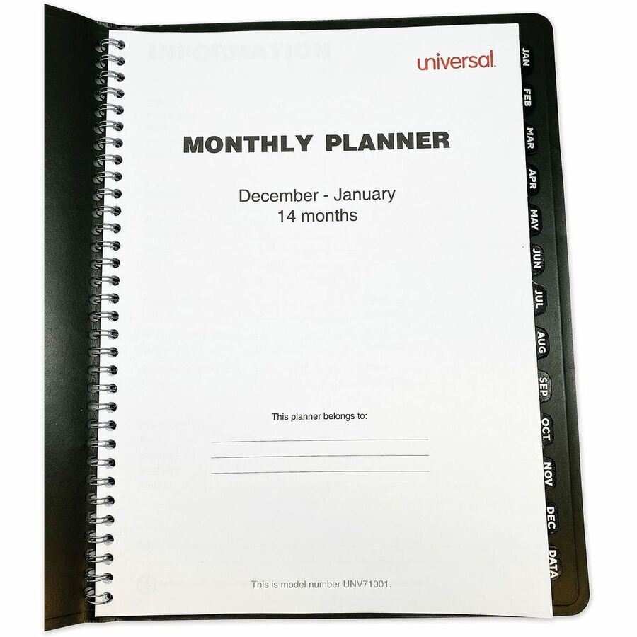 Universal Planner - Large - Monthly - 14 Month - December 2025 to January 2027 - 1 Month Double Page Layout - 8" x 11" Sheet Size - White Sheet - Twin Wire - Black Pajco Lexide, Faux Leather Cover - Future Planning Page, Dates to Remember Page, Holiday...