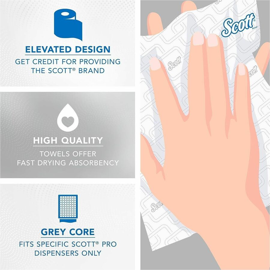 Scott Pro Paper Towel - 1 Ply - 1 3/4" Core - White - Paper - 6 / Case