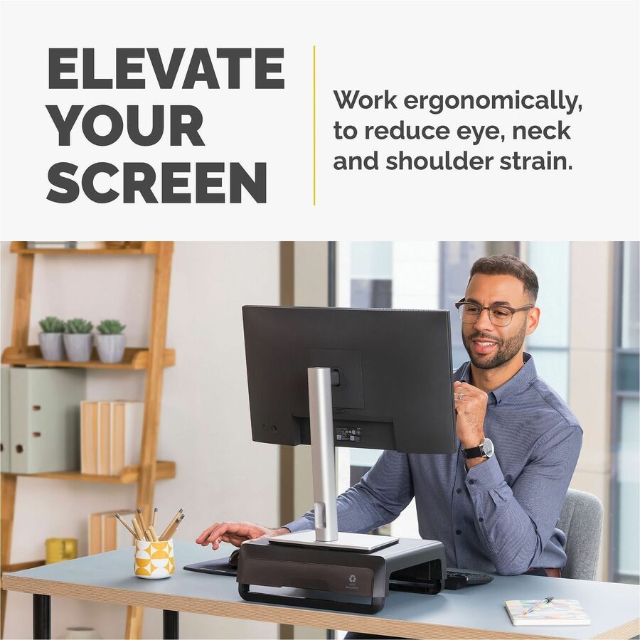 Fellowes Breyta Monitor Stand - Black - For Monitor - Adjustable Height, Ergonomic