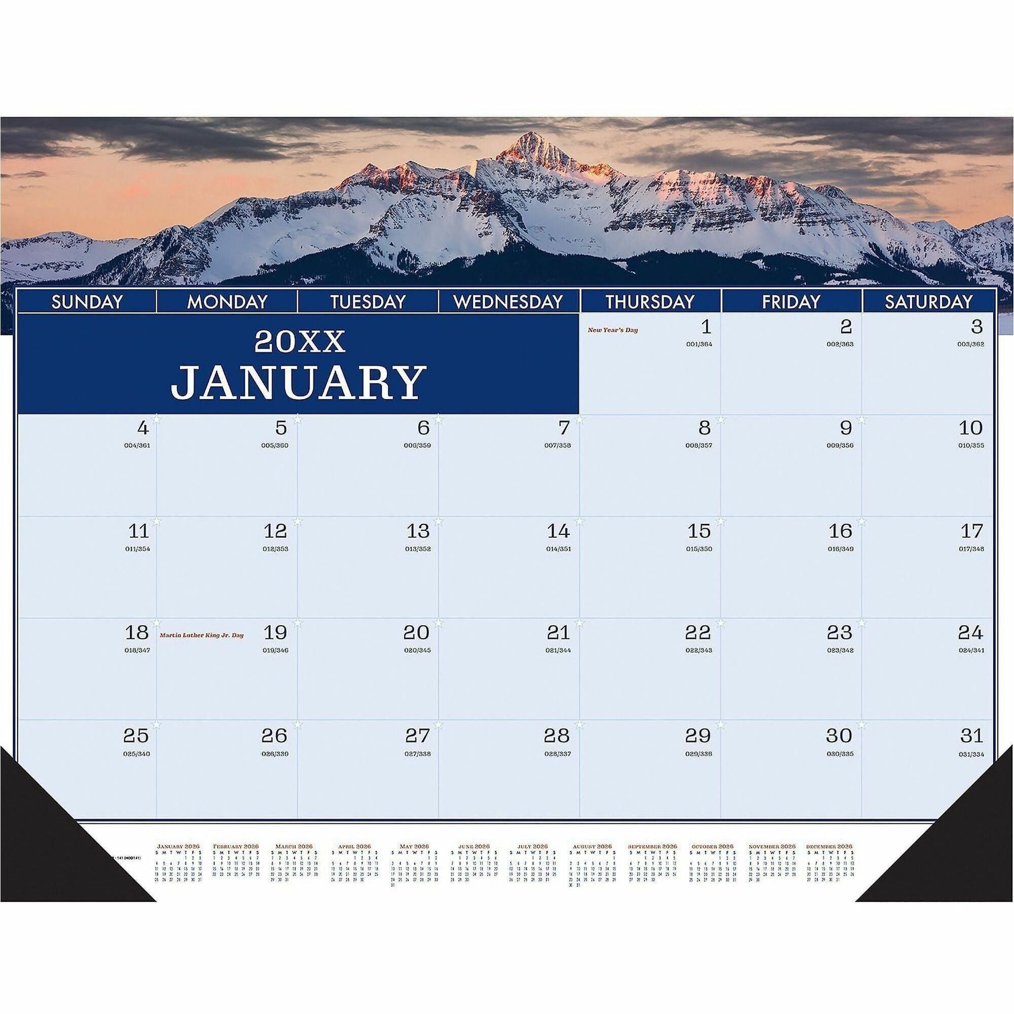 House of Doolittle Recycled Americana Monthly Desk Pad - Julian Dates - Monthly - 12 Month - January 2026 to December 2026 - 1 Month Single Page Layout - 22" x 17" Sheet Size - 2" x 2.50" Block - Desk Pad - Multi - Paper - Dated Planning Page, Daily Bl...