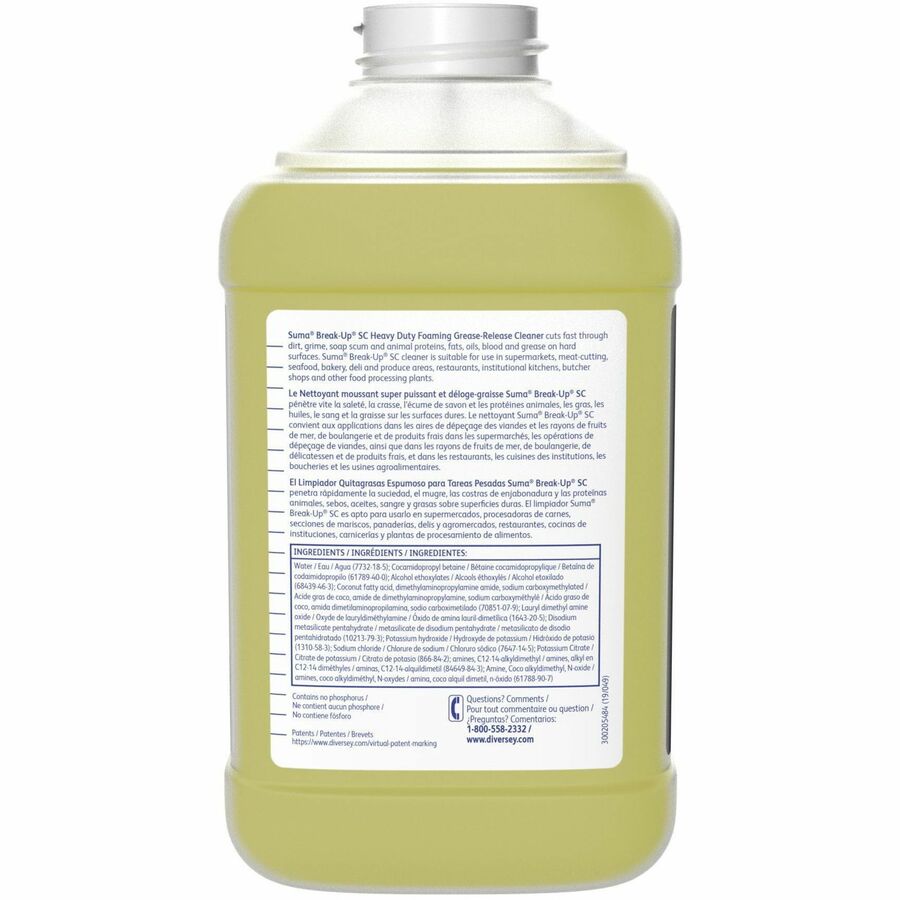 Suma Break-Up SC D3.5 - For Multipurpose - Ready-To-Use/Concentrate - Liquid - 84.5 fl oz (2.6 quart) - 11.36 to 13.9 pH - Surfactant Scent - Kosher, Solvent-free, Rinse-free, Heavy Duty - Yellow - 2 / Pack