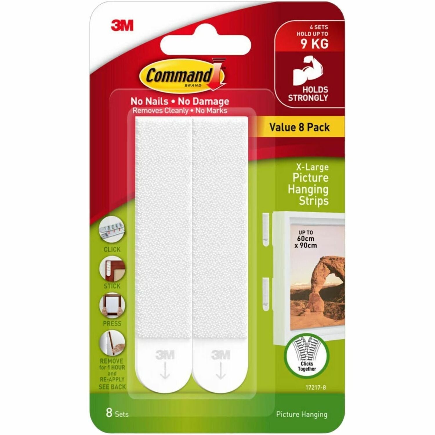 Command Hanging Strip - 19.84 lb (9 kg) Capacity - for Apartment, Art, Board, Clock, Concrete, Decoration, Dorm, Frame, Home, Mirror, Office, ... - White - 1 Pack