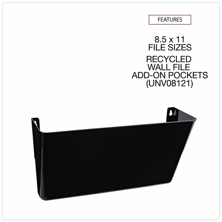 Universal Wall File Pockets, Plastic, Letter Size, 13" x 4.13" x 7" , Black - 1 Pocket(s) - 7" Height x 13" Width x 4.13" Depth - Black - Plastic - 1 Each