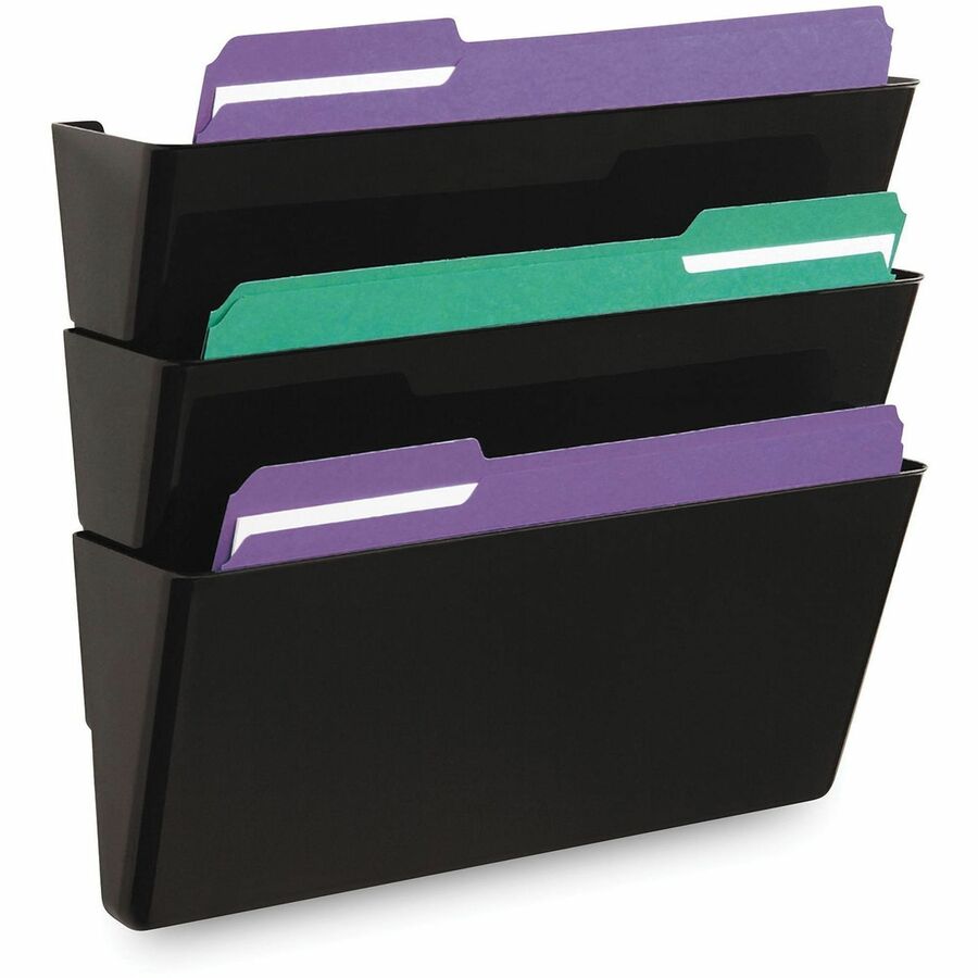 Universal Wall File Pockets, 3 Sections, Letter Size,13" x 4.13" x 14.5" , Black, 3/Pack - 3 Pocket(s) - 14.50" Height x 13" Width x 4.13" Depth - Expandable - Black - Plastic - 3 / Pack