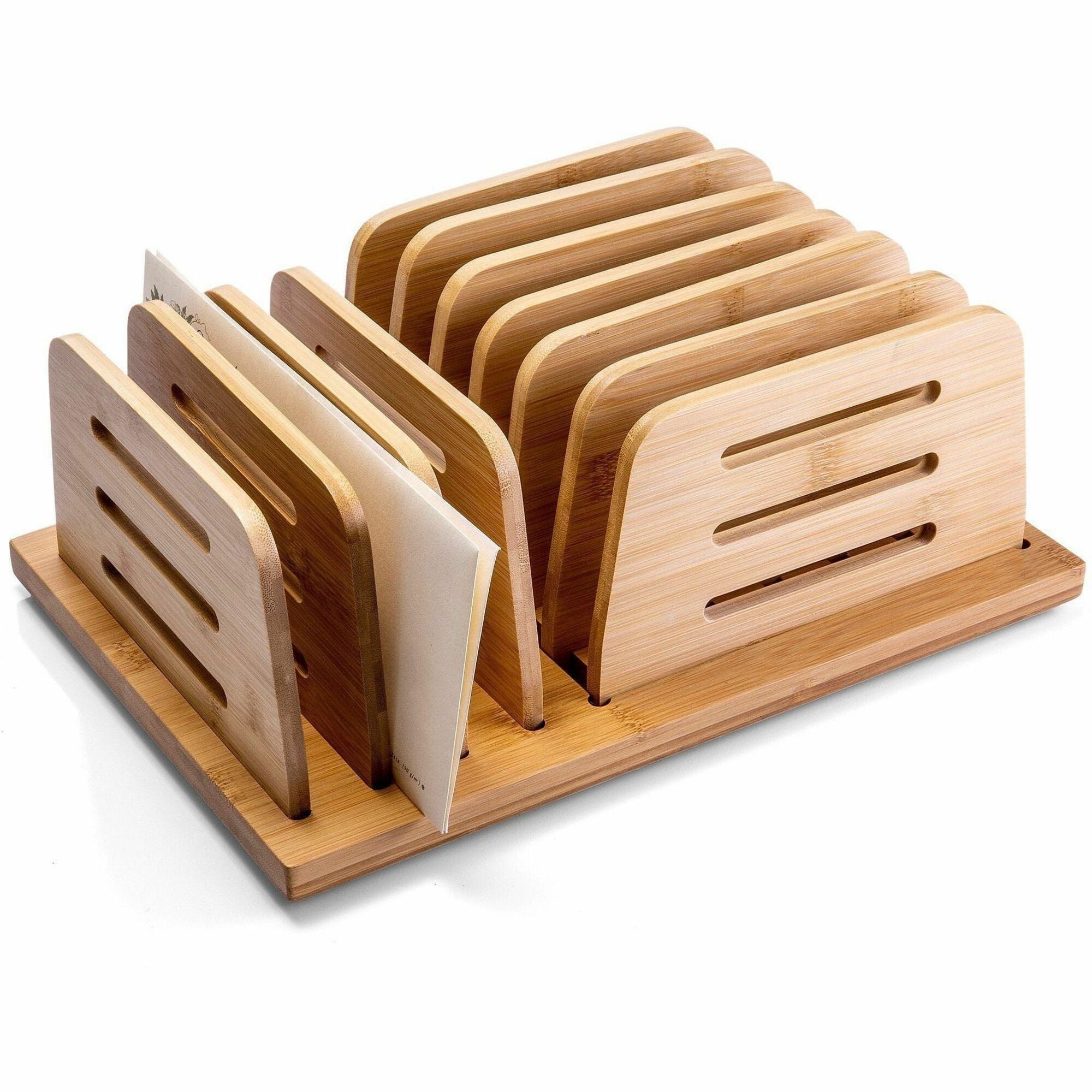 Officemate Bamboo Large File Sorter - 9 Compartment(s) - 5.30" Height x 13" Width x 9" Depth - Durable, Adjustable - Natural Wood Grain - Bamboo - 1 Each