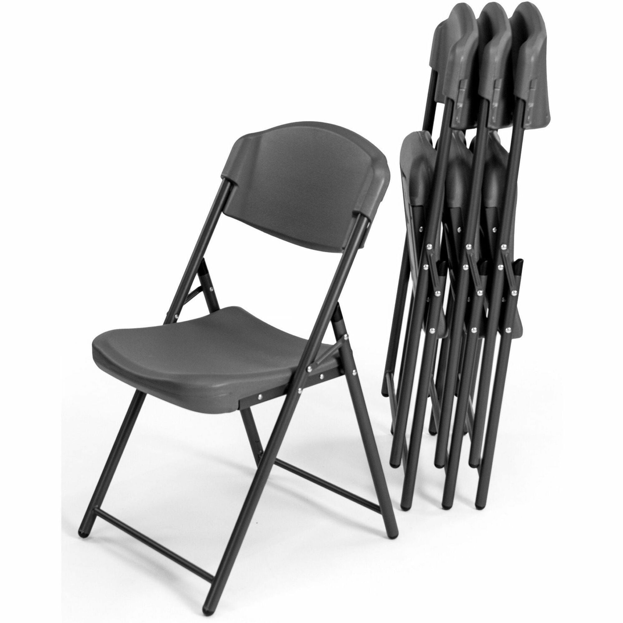 Iceberg Rough-N-Ready Blow-Molded Folding Chairs - High-density Polyethylene (HDPE) Seat Material - High-density Polyethylene (HDPE) Back Material - Powder Coated Steel Frame Material - Round Leg Base - Charcoal - 4 / Pack