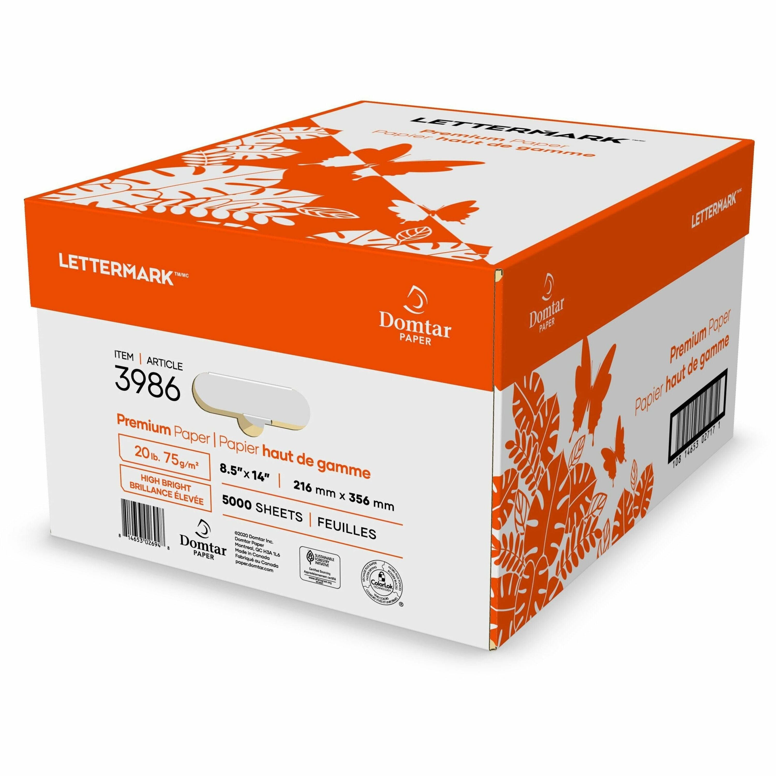 Domtar Copy Paper - 96 Brightness - Legal - 8 1/2" x 14" - 20 lb Basis Weight - 75 g/m² Grammage - Sustainable Forestry Initiative (SFI), ECF - ColorLok Technology, Printable, Jam-free, Acid-free, Long Lasting - White - 500 Sheets per Ream - 10 / ...