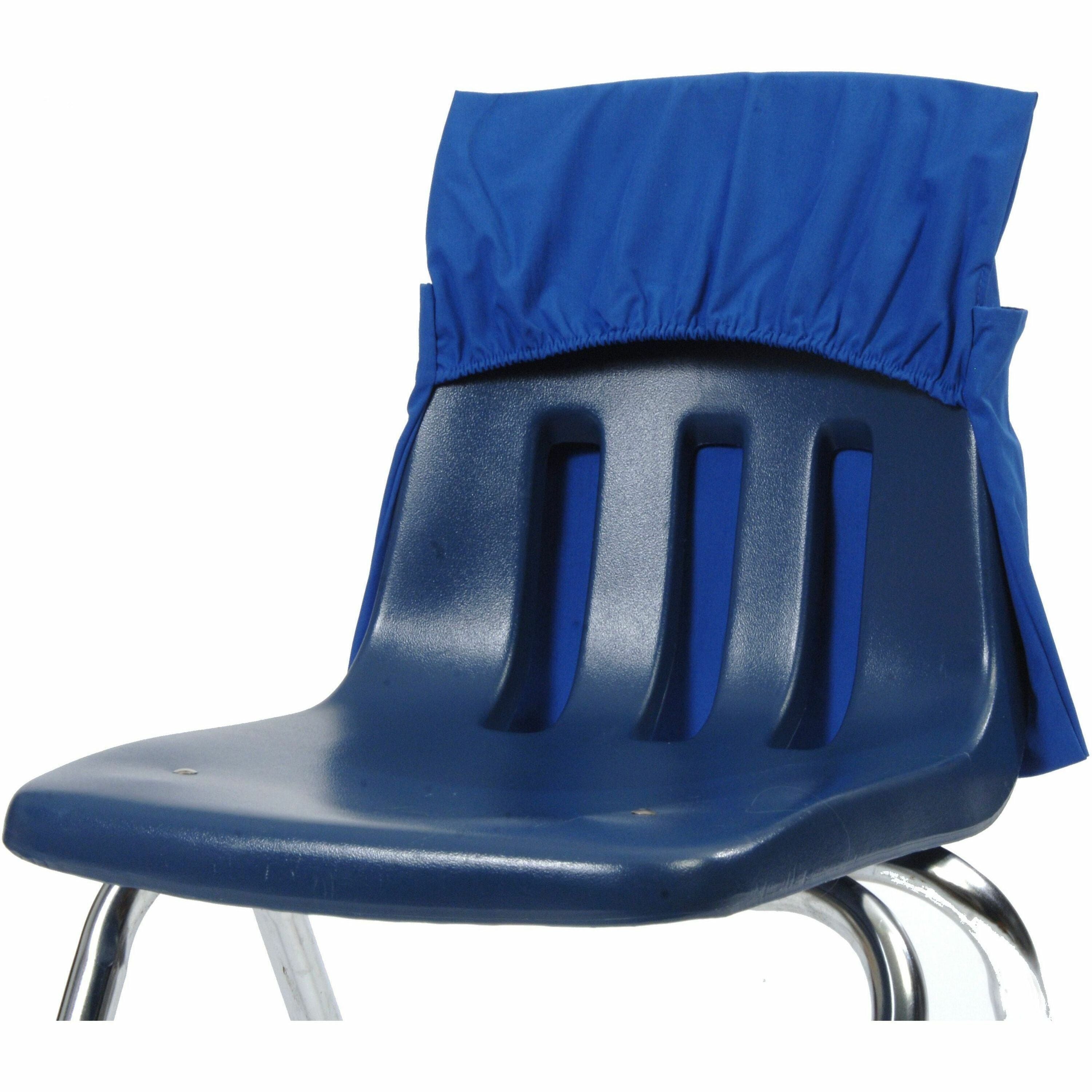 Seat Sack One-Pocket Seat Sacks with Elastic Back - 1 Pocket(s) - 17" Width x 2" Depth - Chair - Durable, Desk Space, Laminated, Elastic, Washable, Expandable - Blue - Poly Cotton - 1 Carton