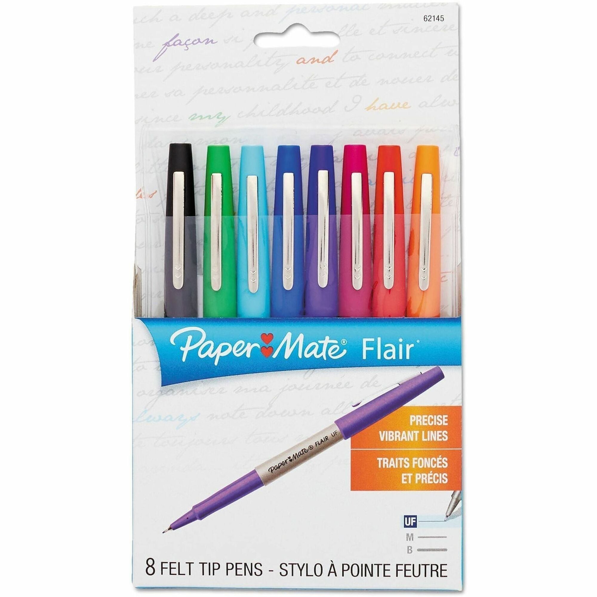 Paper Mate Flair Ultra Fine Pens - Ultra Fine, 0.4 mm, Needle Pen Point - Assorted Ink - Water Based - Assorted Stick Barrel - Felt, Metal Tip - Writing, Drawing - 8 / Pack