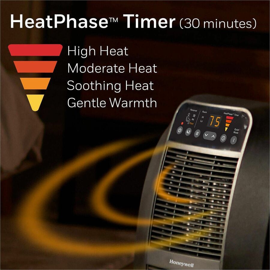 Honeywell Heat Genius Ceramic Portable Heater, HCE840B - Ceramic - Electric - 6 x Heat Settings - Timer - Room - Portable - Black