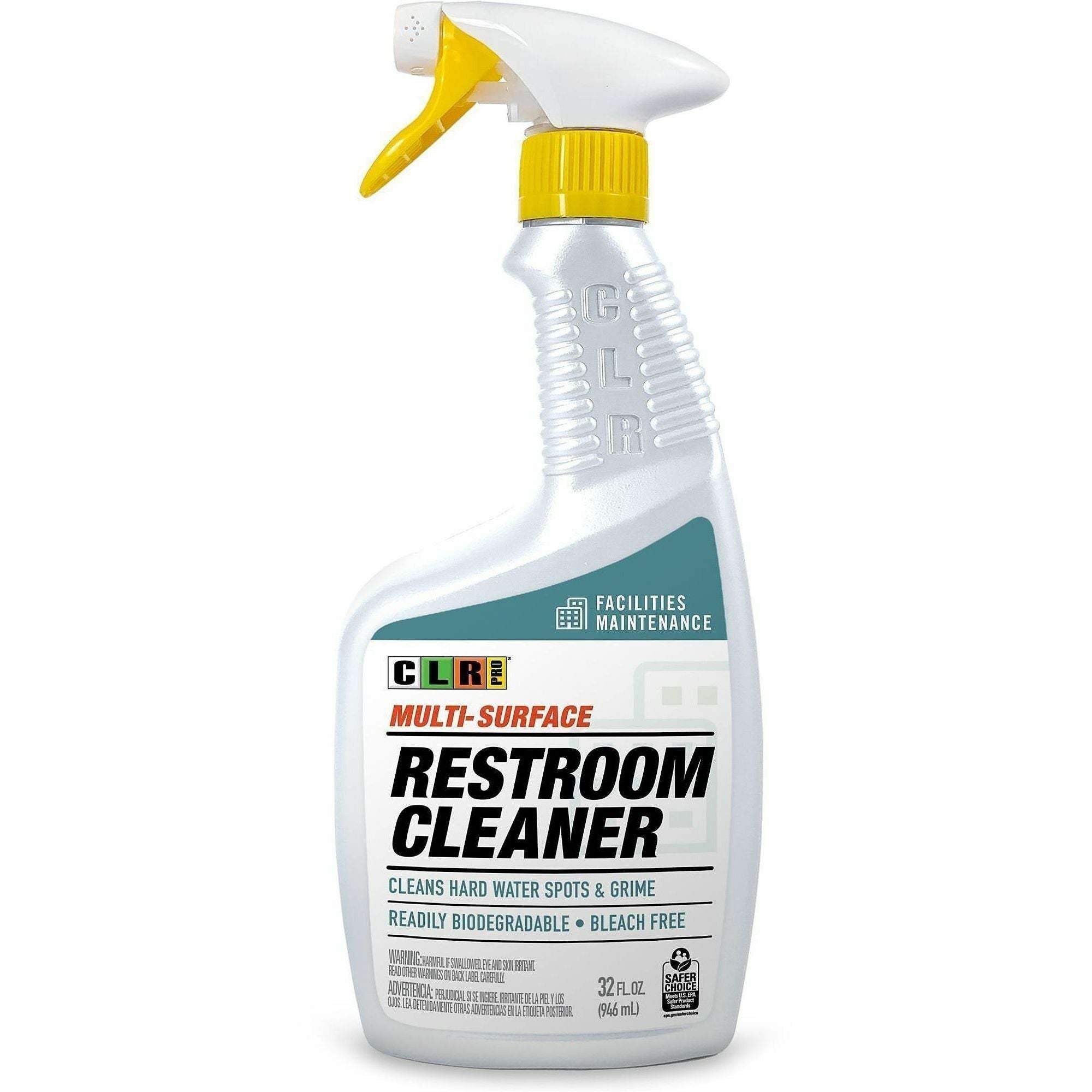 CLR Pro Restroom Cleaner Spray - For Multi Surface, Multipurpose - Spray, Liquid - 32 fl oz (1 quart) - 2.4 to 2.7 pH - Clean Floral Scent - Recommended For: Dirt Remover, Calcium Deposit Remover, Limescale Remover, Hard Water Deposit Remover, Soap Scu...