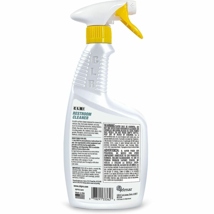 CLR Pro Restroom Cleaner Spray - For Multi Surface, Multipurpose - Spray, Liquid - 32 fl oz (1 quart) - 2.4 to 2.7 pH - Clean Floral Scent - Recommended For: Dirt Remover, Calcium Deposit Remover, Limescale Remover, Hard Water Deposit Remover, Soap Scu...