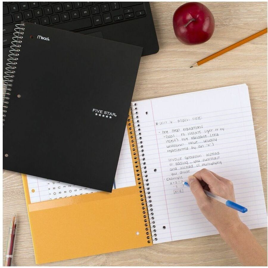 Five Star Subject Spiral Notebook - 1 Subject(s) - 100 Pages - Printed - Twin Wirebound - Letter - 8 1/2" x 11" Sheet Size - Amethyst Purple Plastic, Black, White Cover - Double Sided Sheet, Bleed Resistant, Ink Resistant, Perforated, Easy Tear, Pocket...