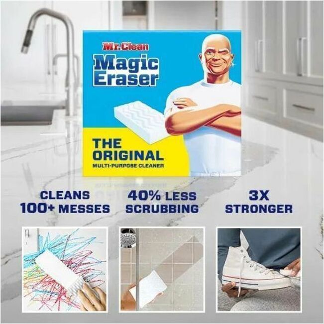 Mr. Clean Magic Eraser Pads - For Multipurpose, Multi Surface - Pad - Recommended For: Grime Remover, Dirt Remover, Permanent Marker Remover, Stain Remover, Scuff Mark Remover - Sturdy, Built-In Scrubber, Strong - Blue