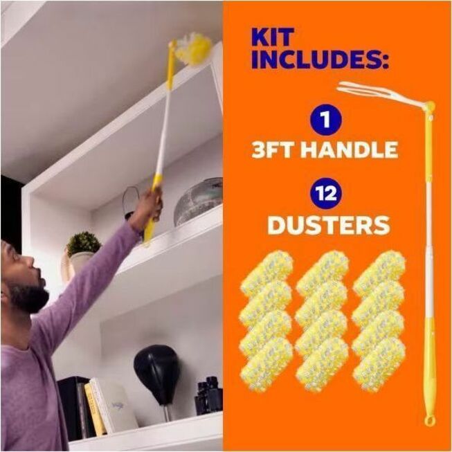 Swiffer Unscented Duster Kit - Fiber Bristle - 36" Handle Length - Yellow - 3 / Pack