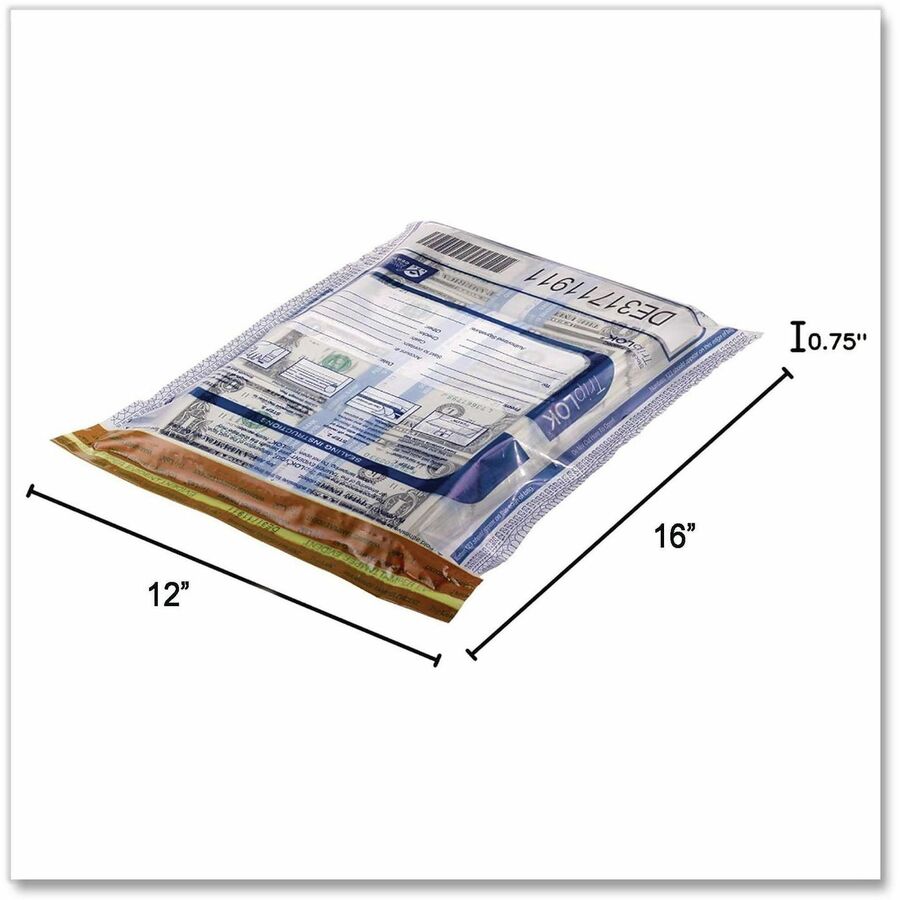 ControlTek High-Performing Security Bags - 16" Length x 12" Width - Seal Closure - Clear - Polyethylene - Security, Currency Handling, Bank, Cash - 100 / Pack