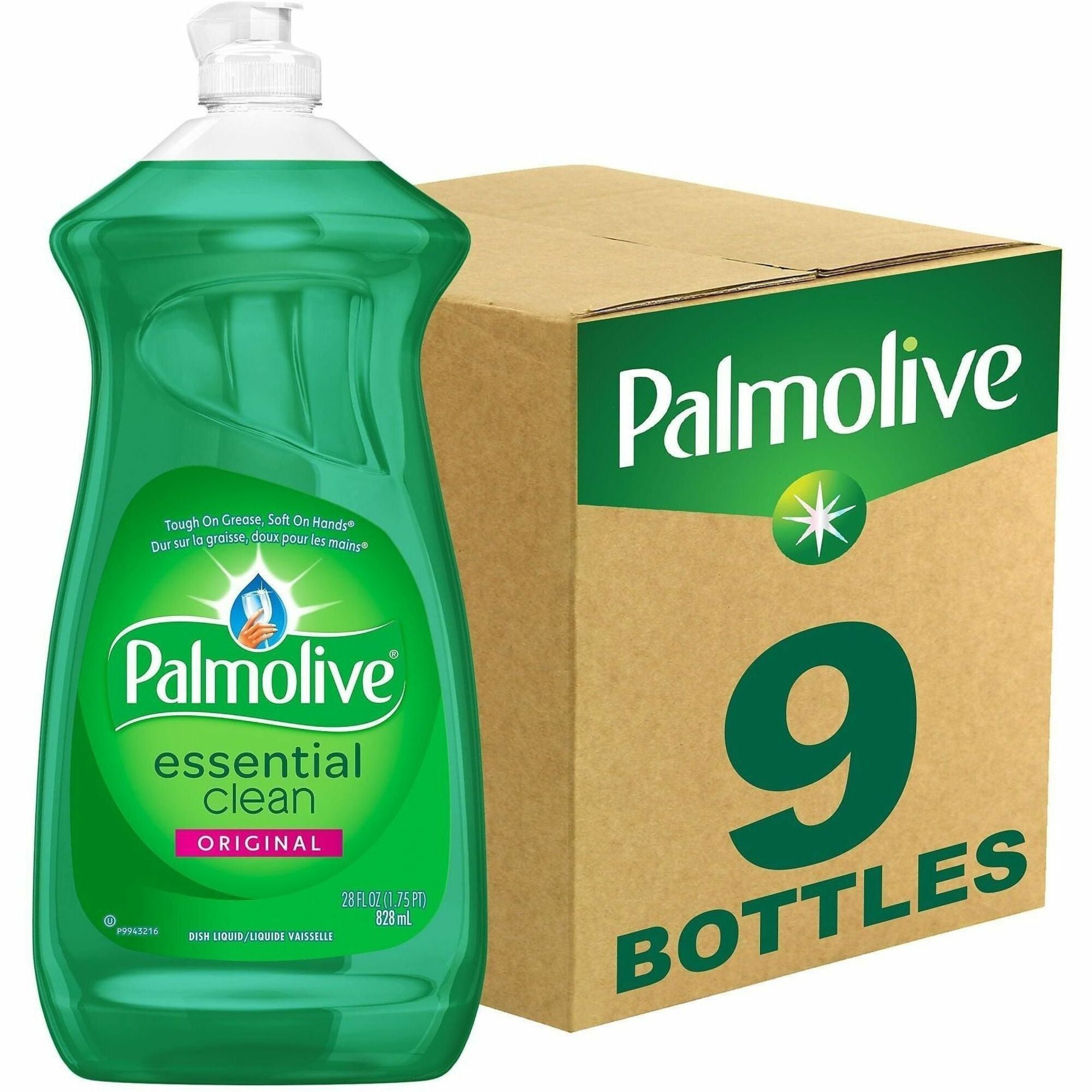 Palmolive EssentialClean Original DishSoap - For Dish - Liquid - 28 fl oz (0.9 quart) - Original Scent - Recommended For: Grease Remover, Food Remover, Grime Remover - Phosphate-free, Paraben-free - Green - 9 / Carton