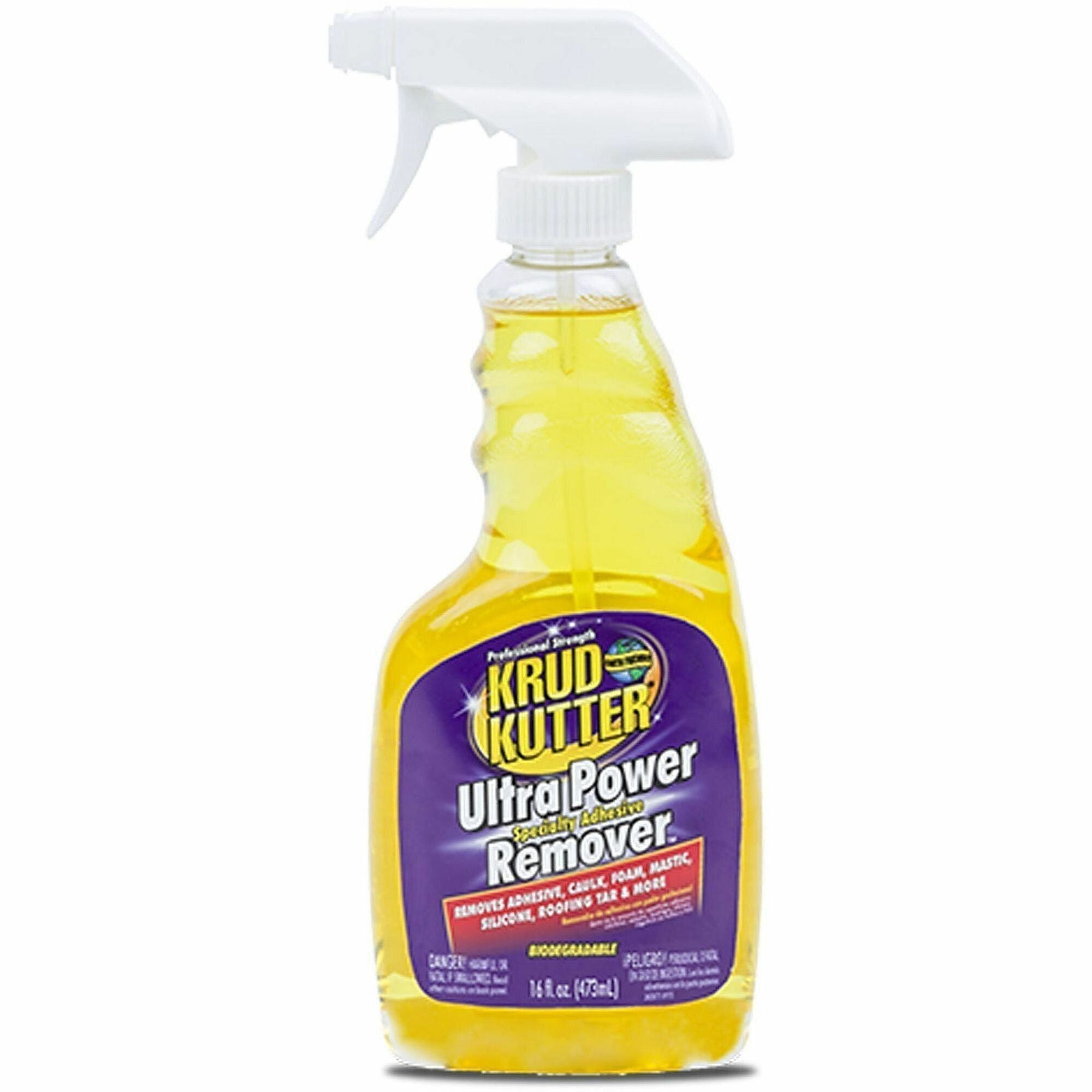 Krud Kutter Ultra-Power Adhesive Remover - 16 fl oz - For Asphalt, Caulk, Chewing Gum, Tape Adhesive, Oil, Grease, Carbon Black, Diesel Soot, Construction Adhesive, Oil Based Paint, Tar, ... - Clear - 1 Each