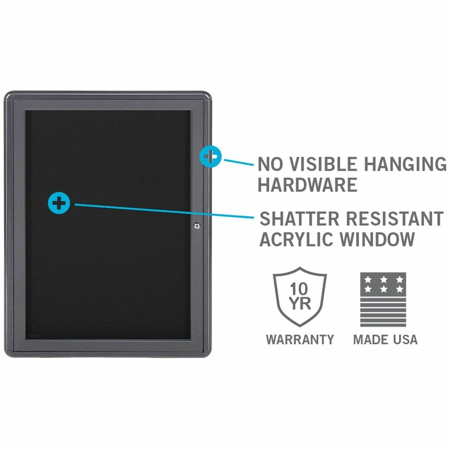 Ghent Ovation Enclosed Bulletin Board - 26" Board Height x 36" Board Width - Beige Fabric Surface - Gray Aluminum Frame - 1 Each
