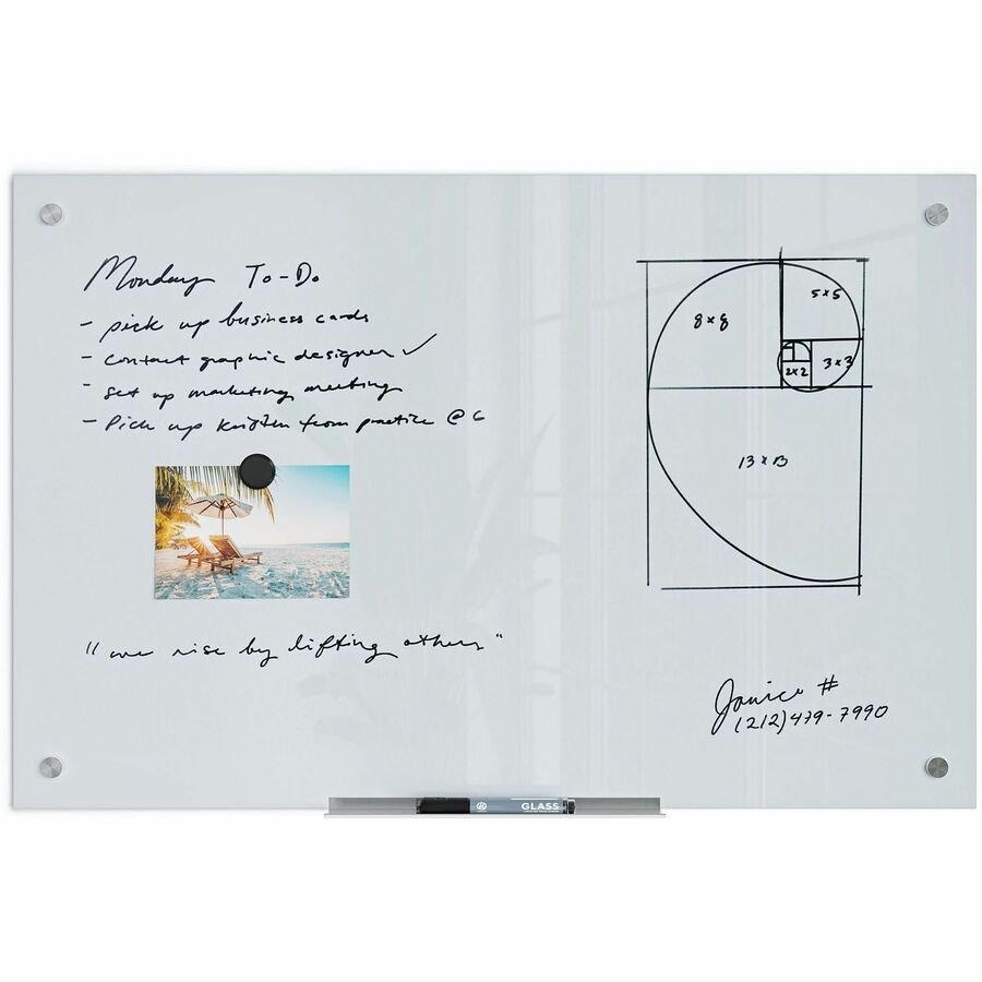 U Brands Dry Erase Board - White Glass Surface - Horizontal/Vertical - Magnetic - Frameless, Stain Resistant, Ghost Resistant - 1