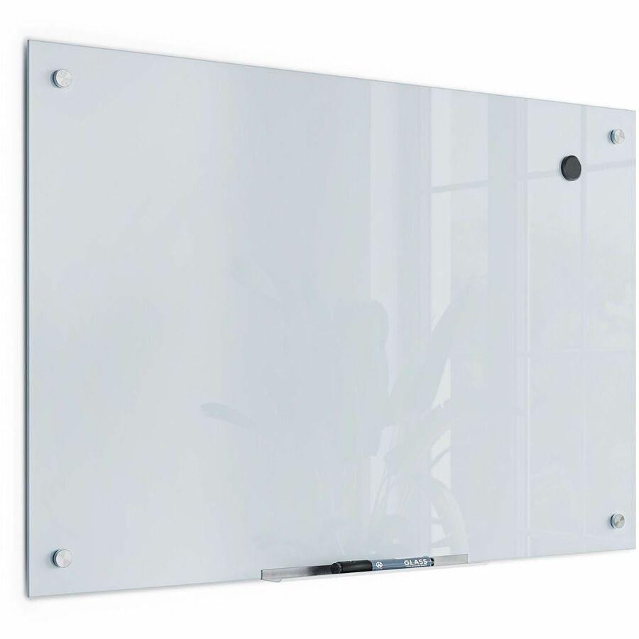 U Brands Dry Erase Board - White Glass Surface - Horizontal/Vertical - Magnetic - Frameless, Stain Resistant, Ghost Resistant - 1
