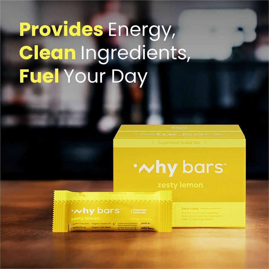 Why Bars Superfood Protein Snack Bars - Gluten-free, Dairy-free, Soy-free, Non-GMO, Individually Wrapped - Zesty Lemon - 2.04 oz - 12 / Pack