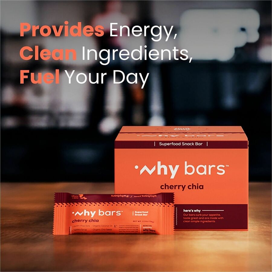 Why Bars Superfood Protein Snack Bars - Gluten-free, Dairy-free, Soy-free, Non-GMO, Individually Wrapped - Cherry Chia - 2.04 oz - 12 / Pack