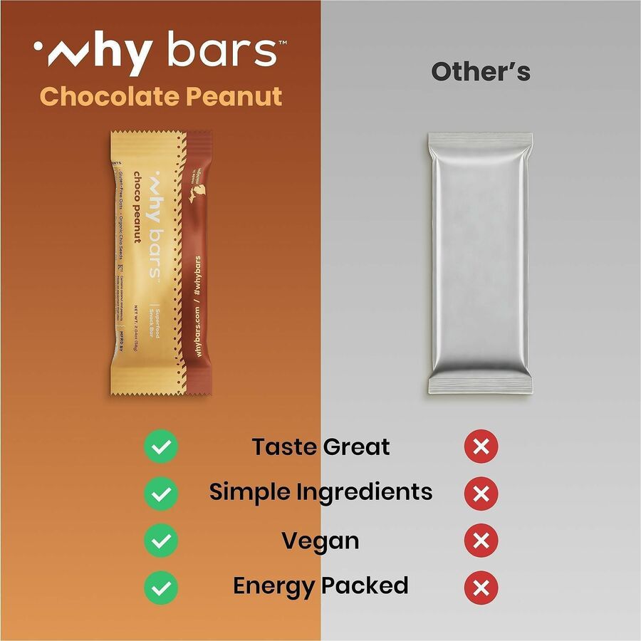 Why Bars Superfood Protein Snack Bars - Gluten-free, Dairy-free, Soy-free, Non-GMO, Individually Wrapped - Choco Peanut - 2.04 oz - 12 / Pack