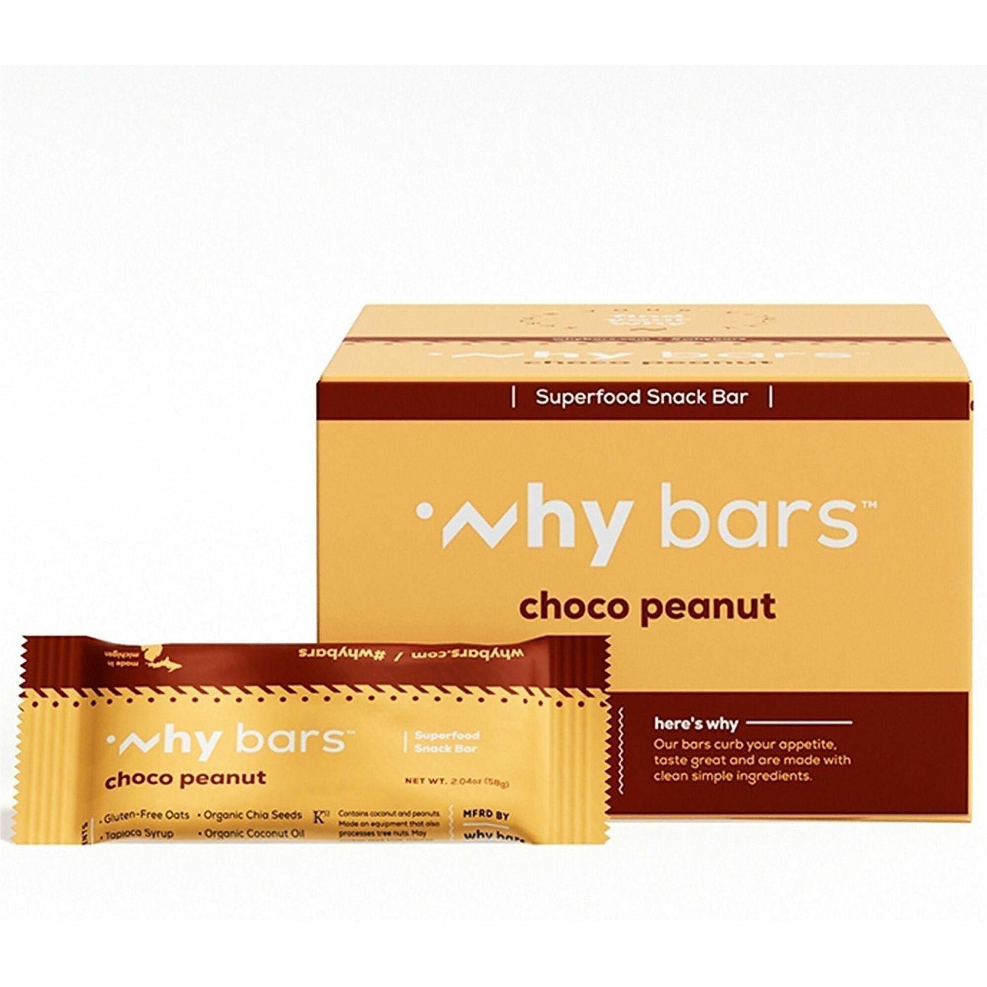 Why Bars Superfood Protein Snack Bars - Gluten-free, Dairy-free, Soy-free, Non-GMO, Individually Wrapped - Choco Peanut - 2.04 oz - 12 / Pack