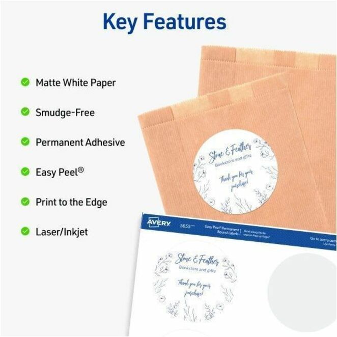 Avery® Multipurpose Label - 3" Diameter - Round - Matte White - 6 / Sheet - 150 Total Label(s) - 150 / Pack