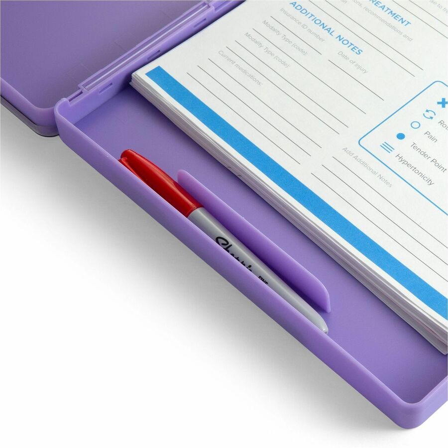 Officemate Clear View Storage Clipboard - Storage for Document, Paper - Plastic - Purple - 1 Each