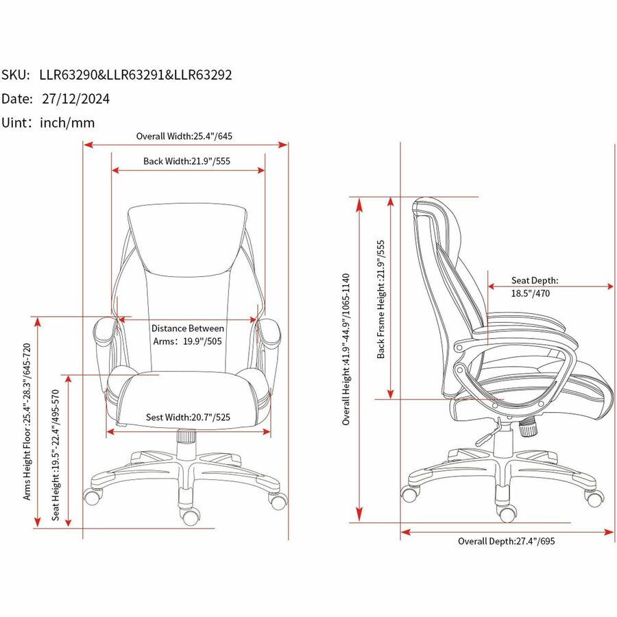 Lorell Kyros High-Back Executive Chair - Gray Seat Color - Polyurethane Seat Material - Gray Back Color - Polyurethane Back Material - High Back - Gray - Armrest - 1 Each