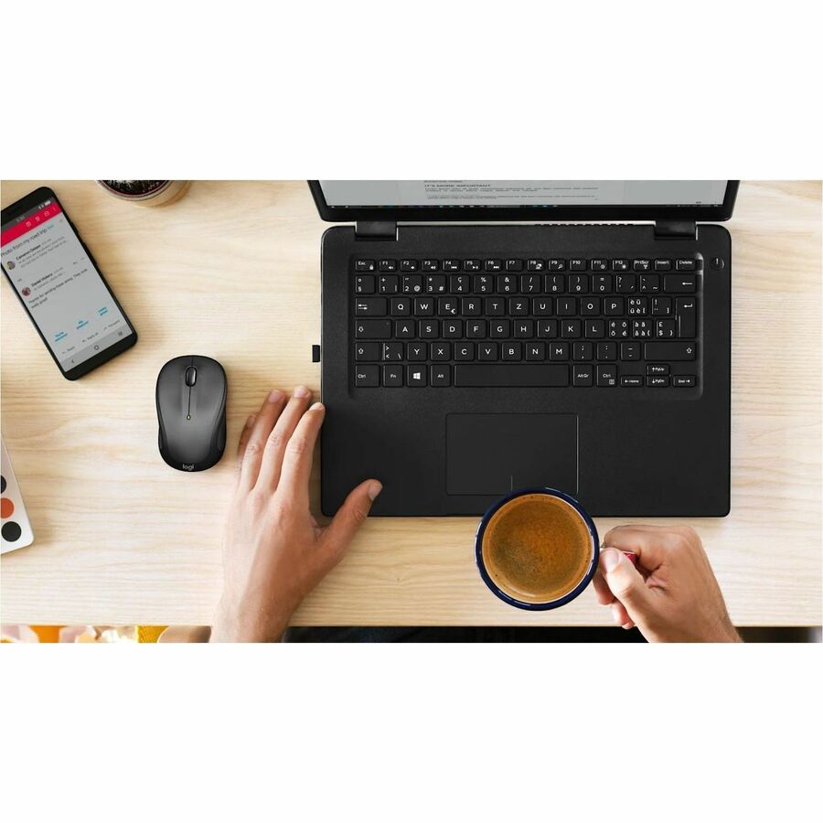 Logitech M325S Wireless Mouse - Optical - Wireless - 32.81 ft - Radio Frequency - 2.40 GHz - Black - USB - 1000 dpi - 4 Way Scroll - 5 Button(s) - Small Hand/Palm Size - Symmetrical - 1 x AA Battery Supported - 1 Each