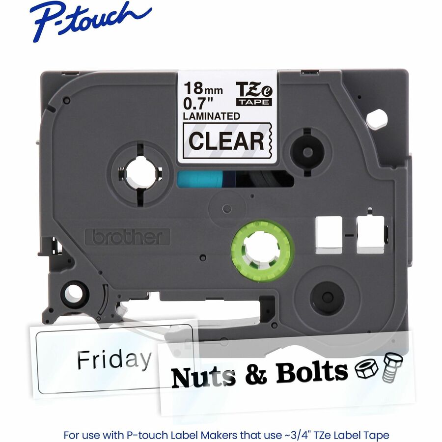 Brother Genuine P-touch TZe141 BK on CLR Label Tape, Laminated, 18mmX8m - 45/64" Width - Clear - Laminated - Water Resistant - Durable, Abrasion Resistant, Chemical Resistant, Grease Resistant, Grime Resistant, Temperature Resistant, Fade Resistant, Sp...