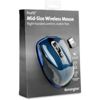 Kensington Pro Fit Mid-Size Wireless Mouse Saphire Blue - Optical - Wireless - Radio Frequency - 2.40 GHz - Sapphire Blue - USB - 1750 dpi - Scroll Wheel - 3 Button(s) - Right-handed - 1