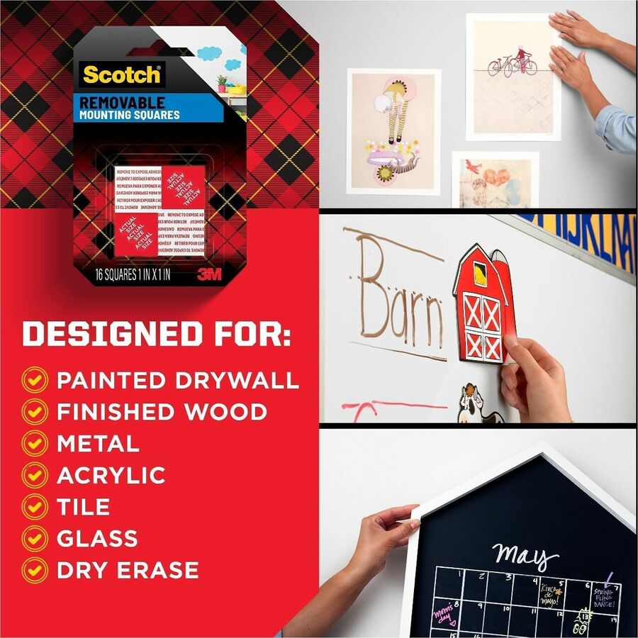 Scotch Removable Double-Sided Mounting Squares - 1" Length x 1" Width - White - Acrylic Adhesive - For Mount Picture/Poster, Mounting Decoration, Mounting Artwork - 1 Pack